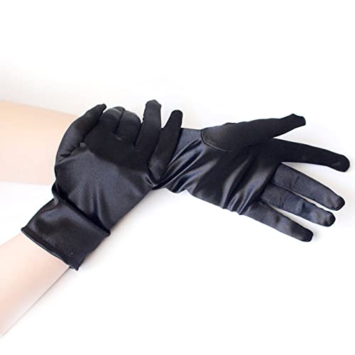 Achsoo Kurze Handschuhe für Damen Handgelenklange Handschuhe Braut Kostüm Halloween Kostüm Hochzeit (Black(Satin Fabric)) von Achsoo