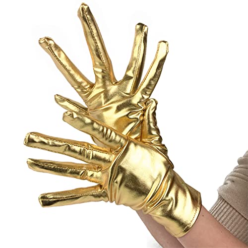 Achsoo Kurze Handschuhe für Damen Handgelenklange Handschuhe Braut Kostüm Halloween Kostüm Hochzeit (Gold(Patent Leather)) von Achsoo