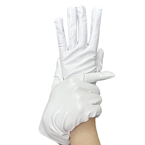 Achsoo Kurze Handschuhe für Damen Handgelenklange Handschuhe Braut Kostüm Halloween Kostüm Hochzeit (White(Patent Leather)) von Achsoo