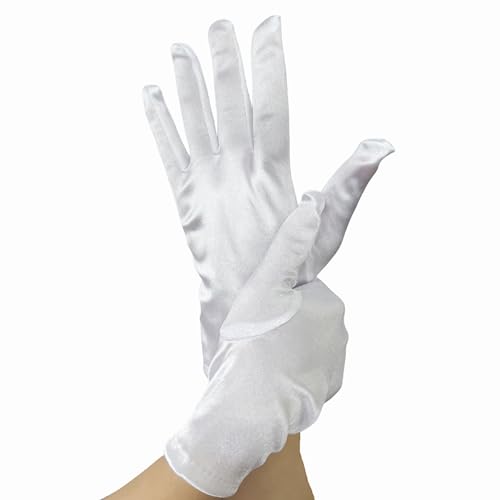 Achsoo Kurze Handschuhe für Damen Handgelenklange Handschuhe Braut Kostüm Halloween Kostüm Hochzeit (White(Satin Fabric)) von Achsoo