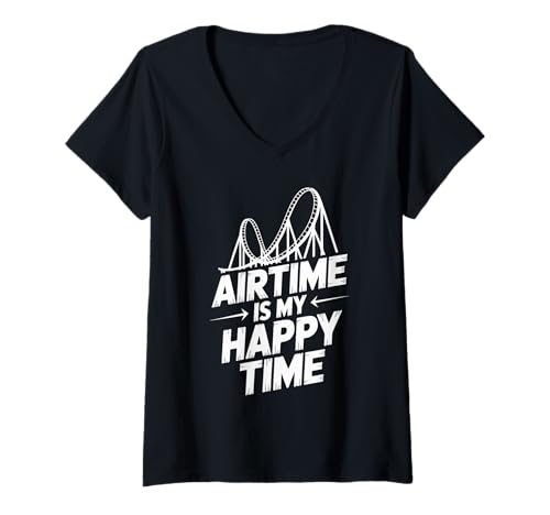 Damen Airtime Is My Happy Time Achterbahn Fans T-Shirt mit V-Ausschnitt Damen Airtime Is My Happy Time Achterbahn Fans T-Shirt mit V-Ausschnitt von Achterbahn Abenteuer Freizeitpark Adrenalin