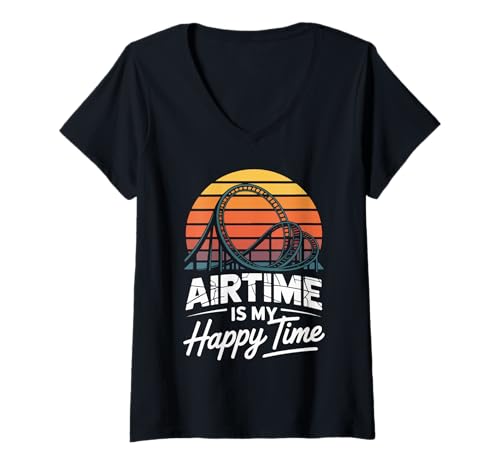 Damen Airtime Is My Happy Time Achterbahn Fans T-Shirt mit V-Ausschnitt Damen Airtime Is My Happy Time Achterbahn Fans T-Shirt mit V-Ausschnitt von Achterbahn Abenteuer Freizeitpark Adrenalin