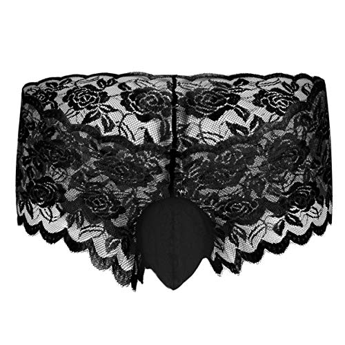 Acizi Sissy Pouch Höschen Herren Silky Lace Bikini Slip Girly Unterwäsche Sexy für Männer (Schwarz, L) von Acizi