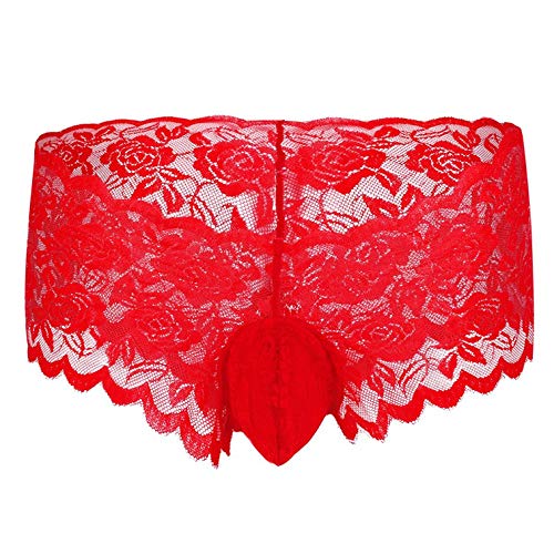 Acizi Sissy Pouch Höschen Herren Silky Lace Bikini Slip Girly Unterwäsche Sexy für Männer (rot, M) von Acizi