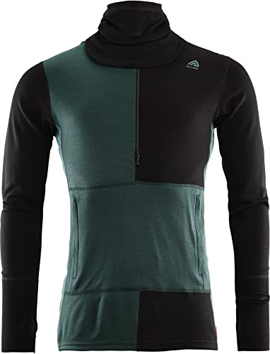 Aclima Warmwool Hood Sweater with Zip, XL, Jet Black/Green Gables/North Atlantic von Aclima