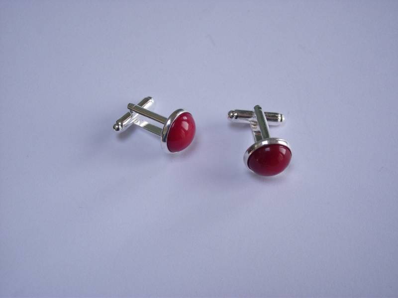 12Cab34 - Koralle Manschettenknöpfe Mit Versilberter Cabochons von AcmeCufflinks