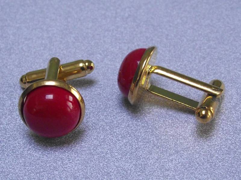 12Cab34A - Vergoldete Manschettenknöpfe Mit 12mm Korallen Cabochons von AcmeCufflinks