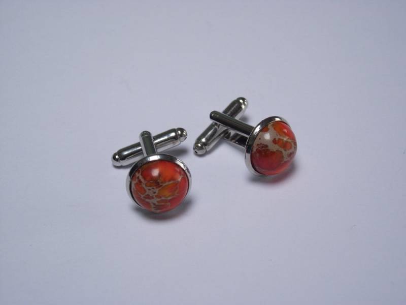 12Cab35 Orange Imperial Jaspis - Natürliche Edelstein Manschettenknöpfe von AcmeCufflinks