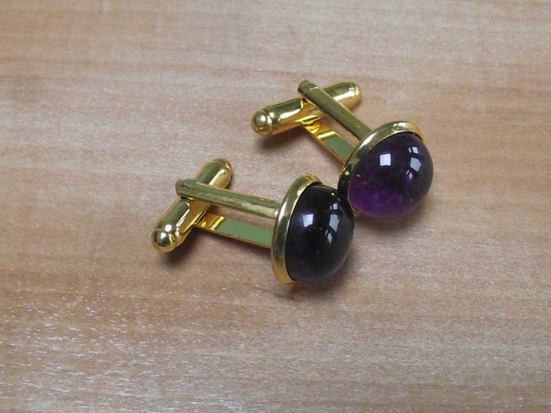 Amethyst-Manschettenknöpfe - 12 Mm Runder Amethyst-Cabochon Mit Vergoldeten Manschettenknopf-Rückseiten von AcmeCufflinks