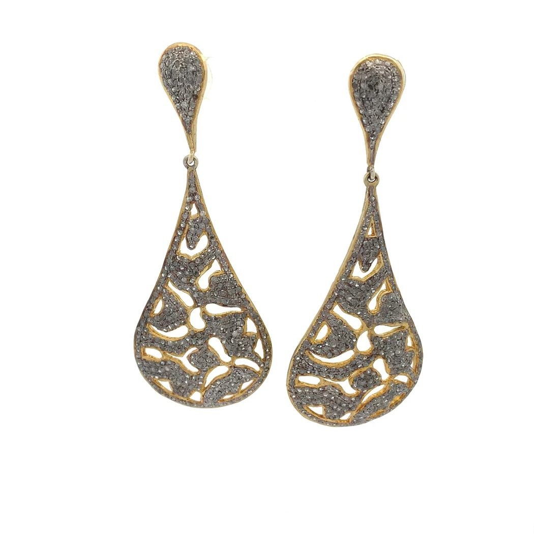 Pave Schwarze Diamanten Ohrringe, 925 Sterling Silber, Oxidierte Diamant Schmuck, Lange Vergoldeter Geschenk Für Sie von AcmeJewels