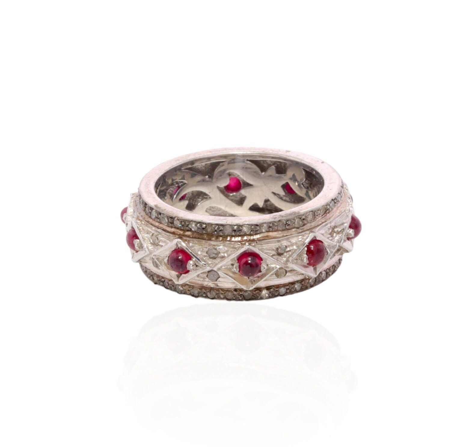 Rubin Und Diamant Eternity Bandring | Sterling Silber Größe 7, Pave Edelsteine in .925 Silber, Ring, Geschenk Für Sie von AcmeJewels