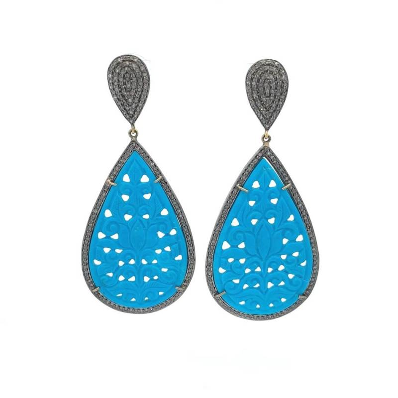 Türkis Baumeln Geschnitzte Ohrringe, Ebnen Oxidierten Schmuck, 14K Gold 925 Sterling Natürliche Geschenk Für Mutter von AcmeJewels