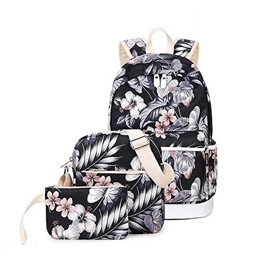 Acmebon Modischer Schulrucksack für Mädchen Laptop-Rucksack-Set 3-teilig für FrauenBlumen von Acmebon