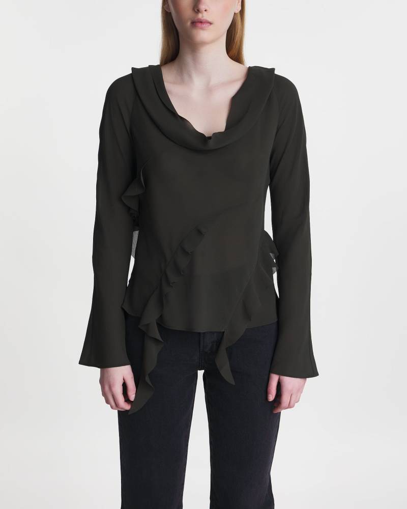 Acne Studios Blouse Ruffle Drape Top Antracite grå von Acne Studios