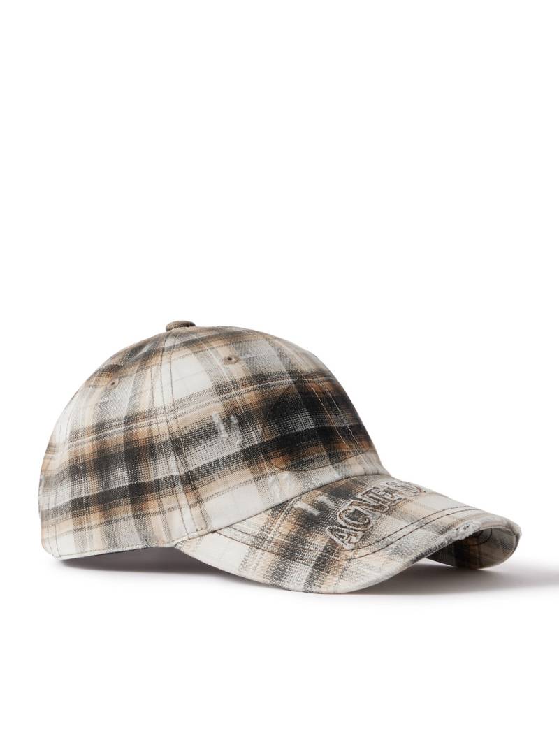 Acne Studios - Distressed Logo-Appliquéd Checked Cotton-Twill Baseball Cap - Men - White von Acne Studios