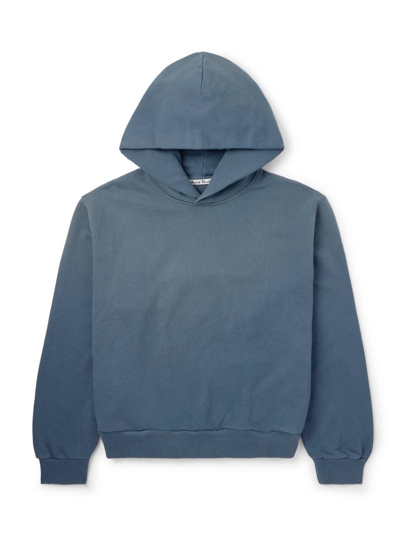 Acne Studios - Franziska Garment-Dyed Distressed Logo-Print Cotton-Blend Jersey Hoodie - Men - Blue - M von Acne Studios