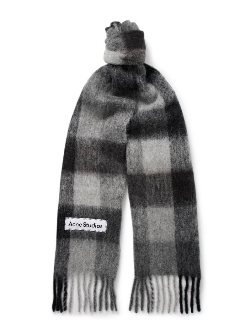 Acne Studios - Fringed Checked Knitted Scarf - Men - Gray von Acne Studios