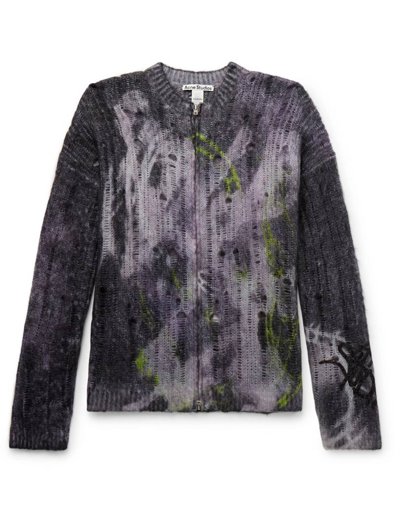 Acne Studios - Glittered Distressed Open-Knit Zip-Up Cardigan - Men - Black - XL von Acne Studios