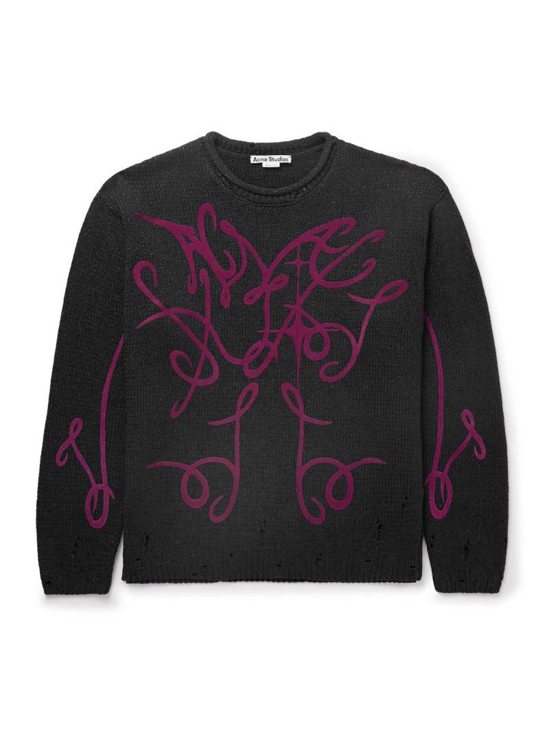 Acne Studios - Kawii Cyber Logo-Flocked Distressed Metallic Cotton-Blend Sweater - Men - Gray - XL von Acne Studios