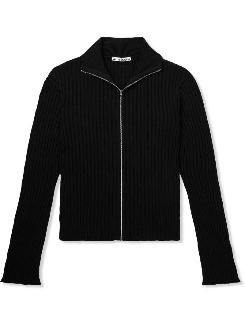 Acne Studios - Logo-Appliquéd Ribbed-Knit Cotton Cardigan - Men - Black - L von Acne Studios