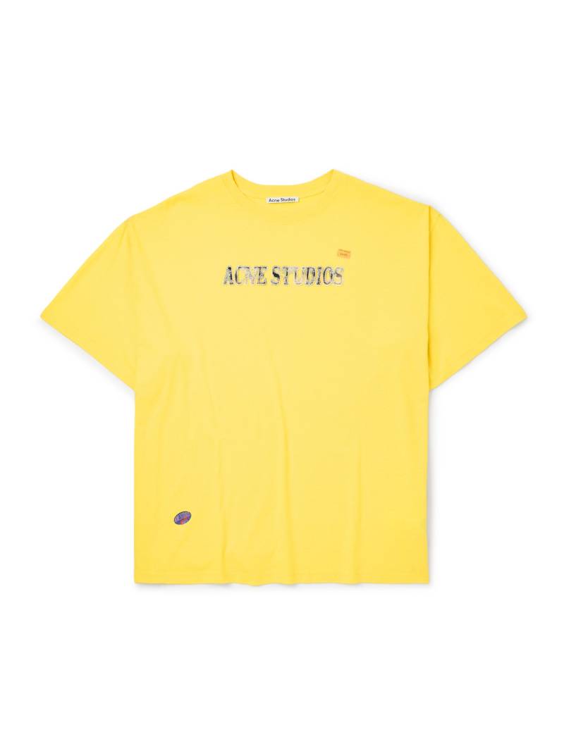 Acne Studios - Oversized Logo-Appliquéd Cotton and Hemp-Blend Jersey T-Shirt - Men - Yellow - XL von Acne Studios