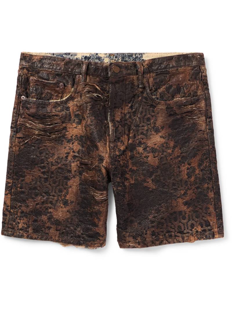 Acne Studios - Roman Slim-Fit Straight-Leg Distressed Coated-Denim Shorts - Men - Brown - IT 48 von Acne Studios
