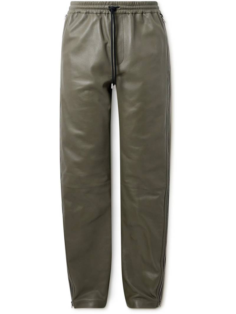 Acne Studios - Straight-Leg Zip-Detailed Leather Drawstring Trousers - Men - Green - IT 50 von Acne Studios