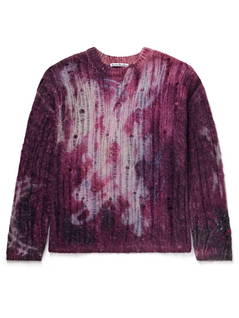 Acne Studios - Tie-Dyed Distressed Knitted Sweater - Men - Pink - L von Acne Studios