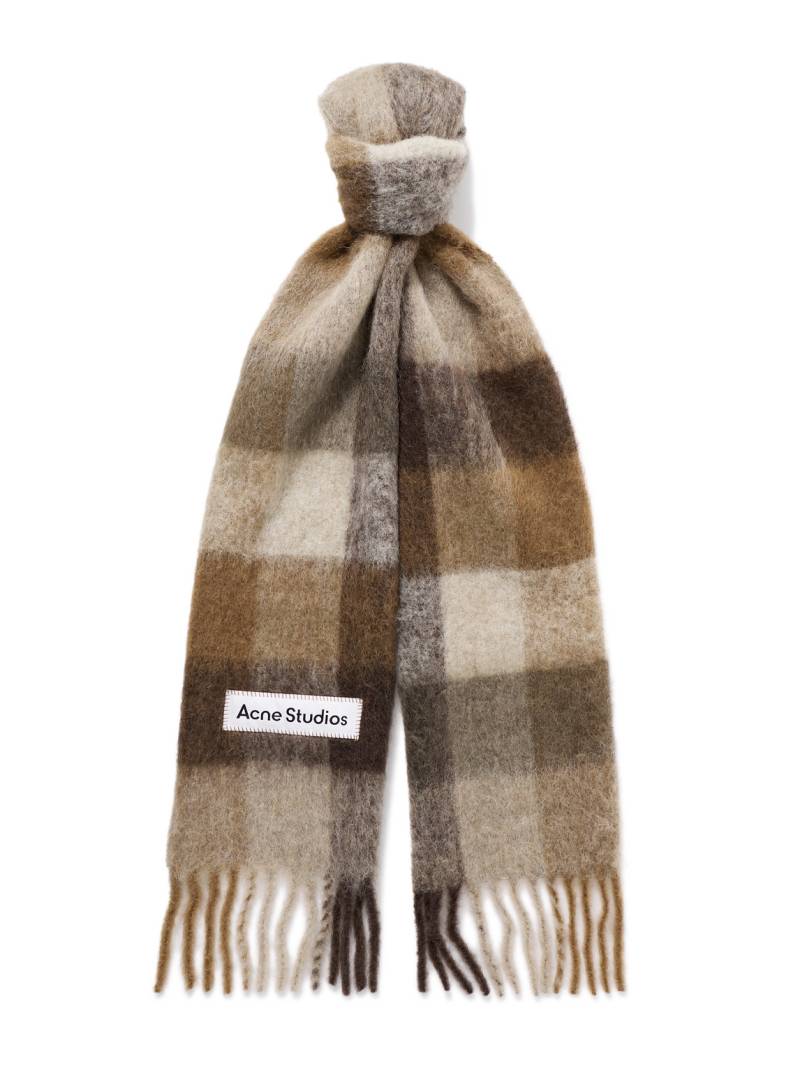 Acne Studios - Vally Fringed Checked Knitted Scarf - Men - Brown von Acne Studios