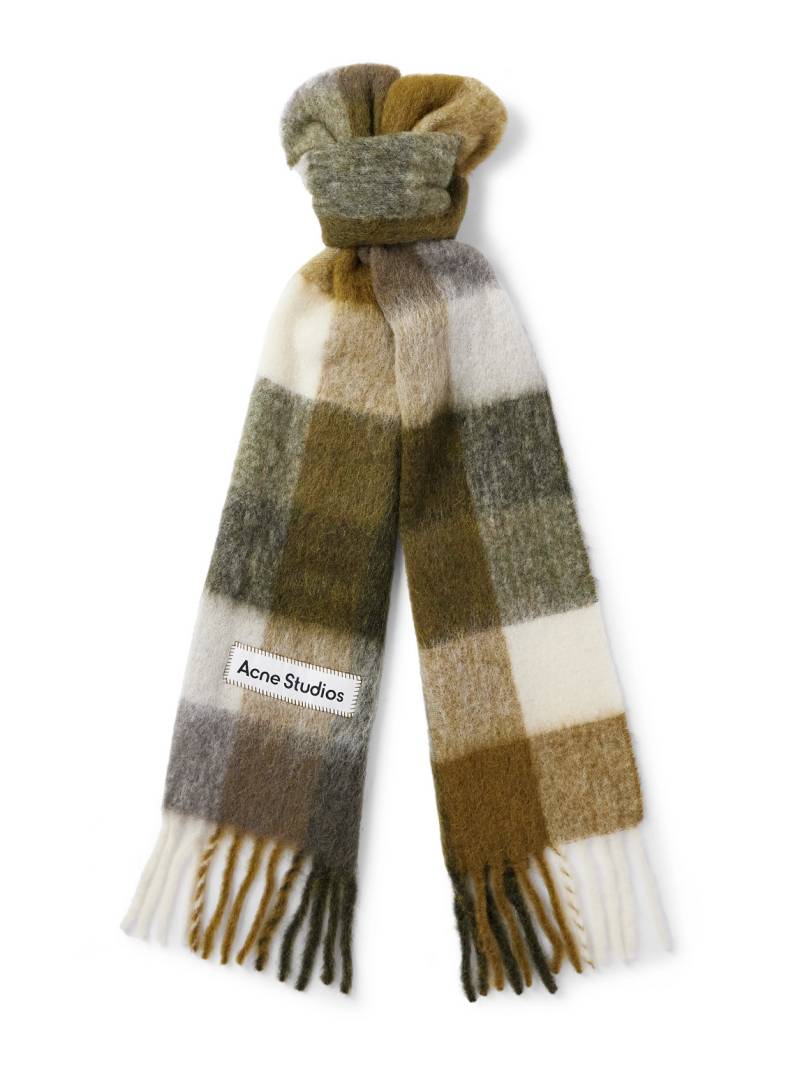 Acne Studios - Vally Fringed Checked Knitted Scarf - Men - Green von Acne Studios