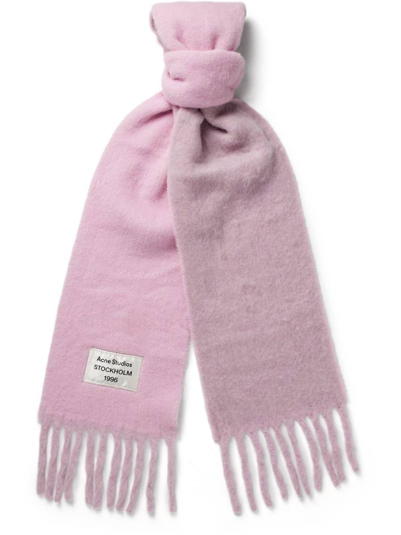 Acne Studios - Volly Colour-Block Fringed Logo-Appliquéd Alpaca-Blend Scarf - Men - Pink von Acne Studios