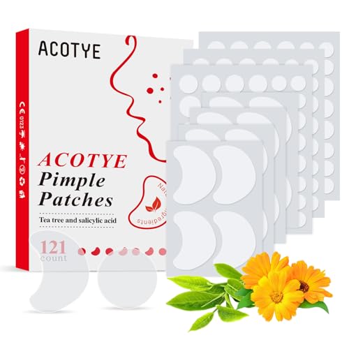 ACOTYE Pickel Patch Pimple Patches 121PCS 5 Size mit Salicylsäure und Teebaumöl, für große Unreinheiten, Hydrocolloid-Pflaster für Gesicht, Kinn oder Rücken von Acotye