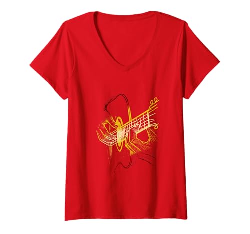 Damen Gitarrenhemd Akustikgitarre Vintage Gitarre T-Shirt mit V-Ausschnitt Damen Gitarrenhemd Akustikgitarre Vintage Gitarre T-Shirt mit V-Ausschnitt von Acoustic Guitarist Awesome Guitar Designs
