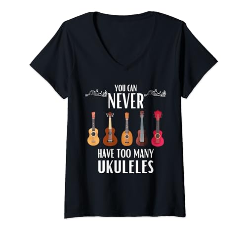 Damen You Can Never Have Too Many Ukulelen - Lustige Ukulele T-Shirt mit V-Ausschnitt von Acoustic Ukulele Merch