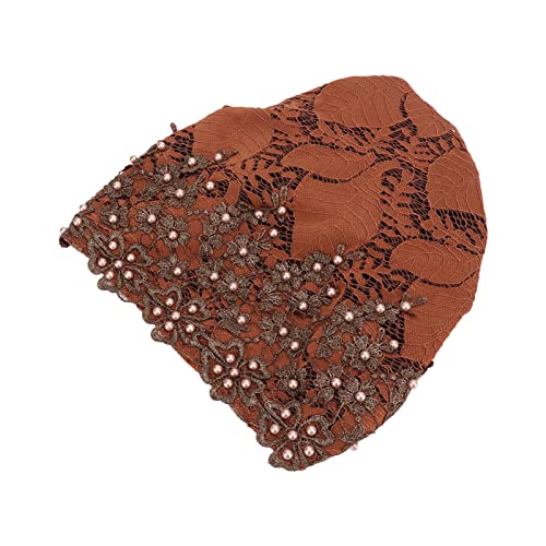 Acouto Turban Head Wraps Headscarf Vorgebundenes Weiches Spitze Fleece Haarabdeckung für Frauen mit Sicherem Anfall kein Schlupf für Haarausfall Muslimischer Schal Alle (Karamell) von Acouto