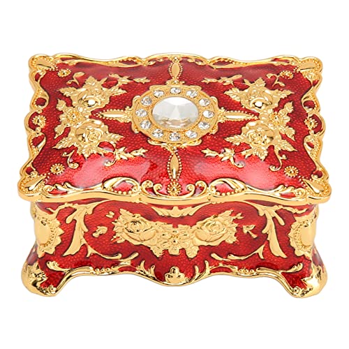 Acouto Vintage Metall Schmuckschatulle, Blumenmuster Ringe Ohrringe Organizer mit Samtfutter, Antikes Gold -Keepsake - für Frauen (Goldrot) von Acouto