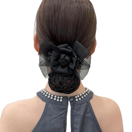 Haarclip Barrette mit Netzhaar Snoods für Frauen Chignon Haarbrötchen Abdeckung Bogenknoten Dekor Haare Design Trendy und Funktional Weit Verbreitet (BLACK) von Acouto