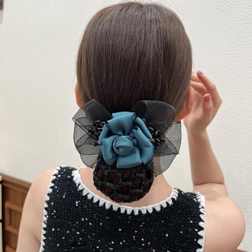 Haarclip Barrette mit Netzhaar Snoods für Frauen Chignon Haarbrötchen Abdeckung Bogenknoten Dekor Haare Design Trendy und Funktional Weit Verbreitet (GREEN) von Acouto