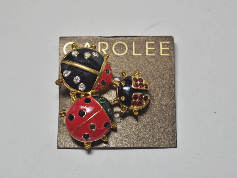 Carolee Emaille Lady Bug Trio Gold Ton Strass Marienkäfer Pin Brosche Nwt von AcquiredAntiqueCo