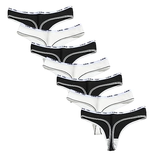 Acramy Damen Baumwolle String Tanga Niedrige Taille Unterhosen Atmungsaktive Unterwäsche Thong 7er Pack （Mehrfarbig 2, M） von Acramy