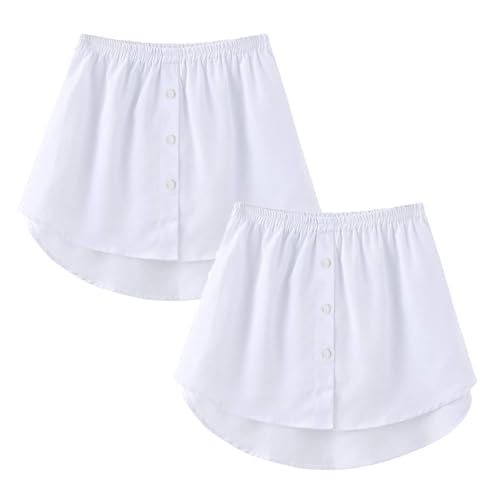 Acramy Damen Hemd Verlängerung Rock Hemdverlängerung Bluse Rock Blusenverlängerung Mini Unterrock (L, Weiß+Weiß) von Acramy