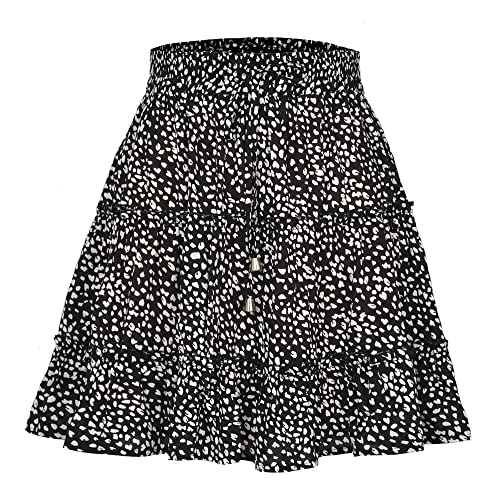 Acramy Damen Kurze Röcke A-Linie Faltenrock Mini Sommerrock Boho Rock (L, Schwarz) von Acramy