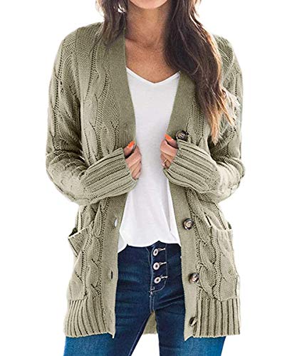 Acramy Damen Langarm Strickmantel Casual Warm Cardigan Strickjacke mit Taschen und Knöpfe (XL, B-grün) von Acramy