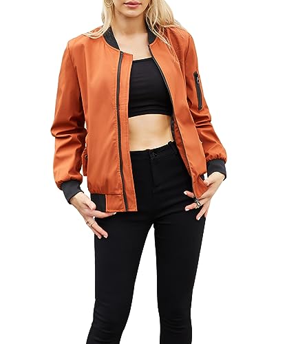 Acramy Damen Leicht Fliegerjacke Übergangsjacke Stehkragen Dünne Bomberjacke (Orange, L) von Acramy