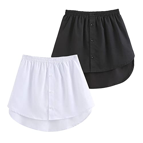 Acramy Damen Mini Unterrock Lower Skirt Sweep Hemd Verlängerung Rock mit Knöpfen (3XL, Schwarz+Weiß) von Acramy