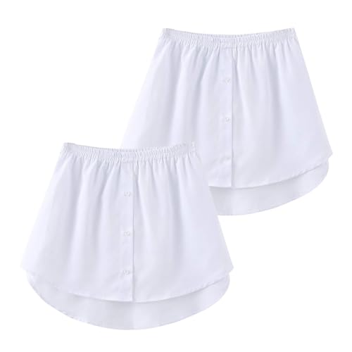 Acramy Damen Mini Unterrock Lower Skirt Sweep Hemd Verlängerung Rock mit Knöpfen (3XL, Weiß+Weiß) von Acramy