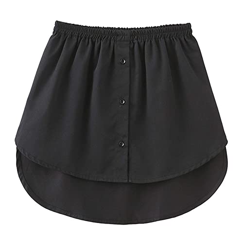 Acramy Damen Mini Unterrock Lower Skirt Sweep Hemd Verlängerung Rock mit Knöpfen (L, Schwarz) von Acramy