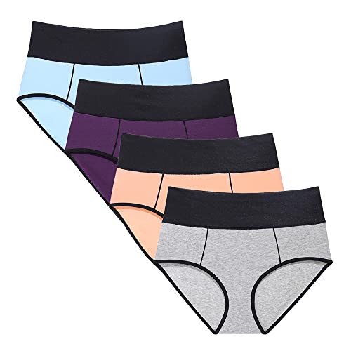 Acramy Damen Panties Hipster High Waist Baumwolle Unterhosen Atmungsaktive Unterwäsche 4er Pack (XXL, Mehrfarbig A) von Acramy