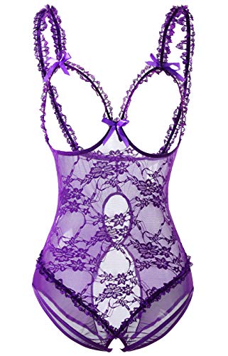 Acramy Damen Reizwäsche Body Offener Schritt Große Größen Dessous Ouvert (S, A-violett) von Acramy