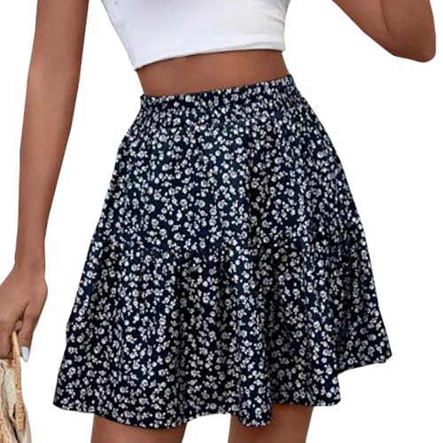 Acramy Damen Rock Sommer A-Linie Minirock Blumen Rock Kurz Sommerrock (S, Dunkelblau) von Acramy